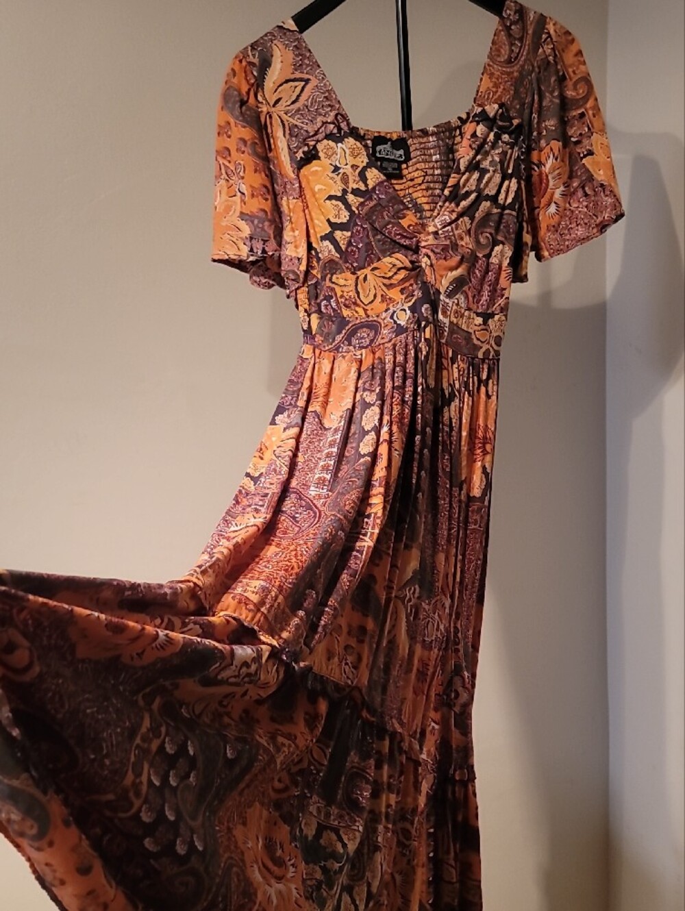 Angie Maxi Dress in Mustard and Plum Paisley